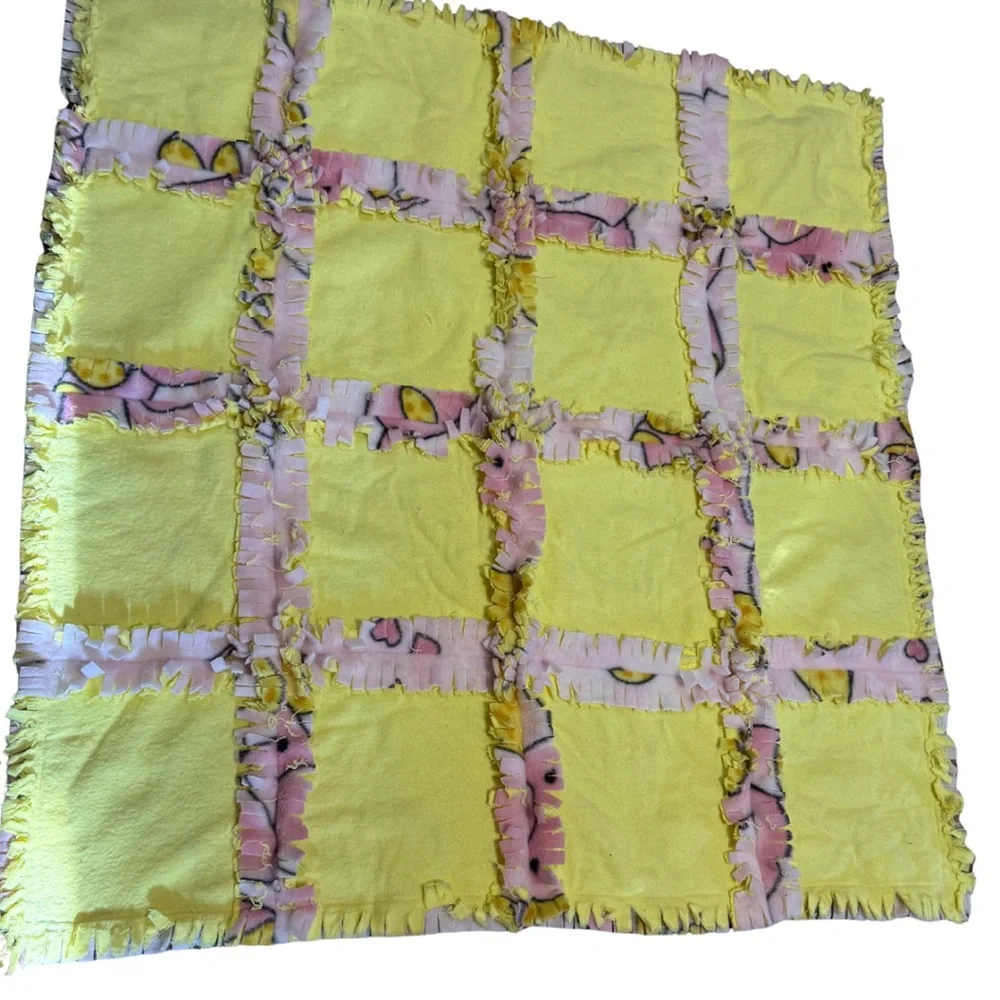 Handmade Pink Elephant Rag Quilt Baby Blanket | Soft Fleece | 29x29 Nursery Gift